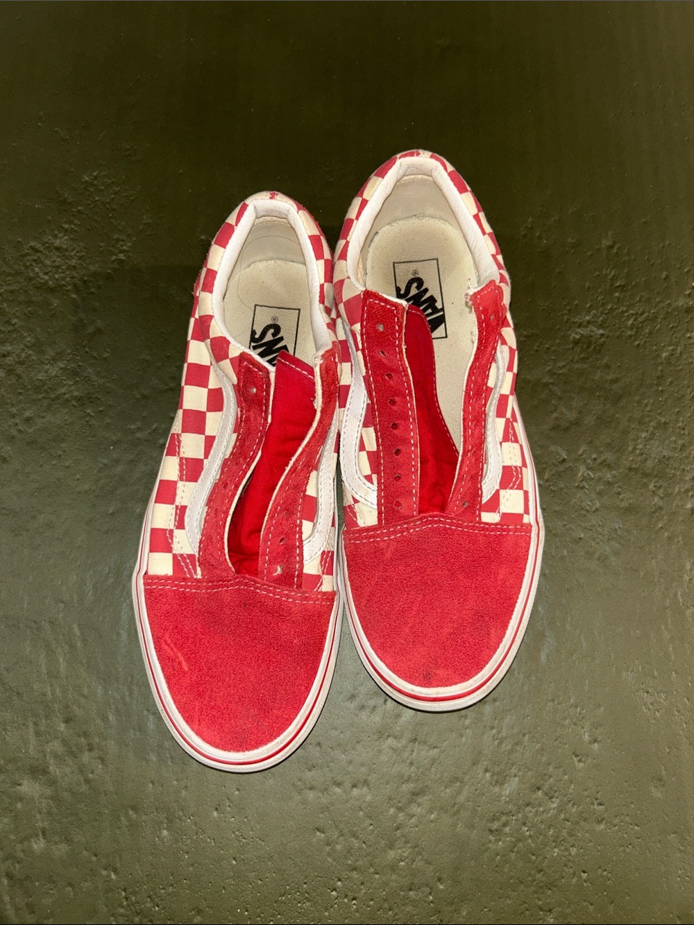 Vans Red and White Checkerboard Style Sneakers